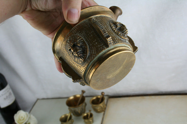 Vintage Set French Bronze Apothecary Mortar & pestle lion heads 1950's