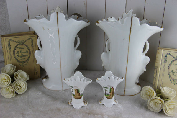 Stunning set Antique Vieux old paris porcelain Vases victorian lady portrait