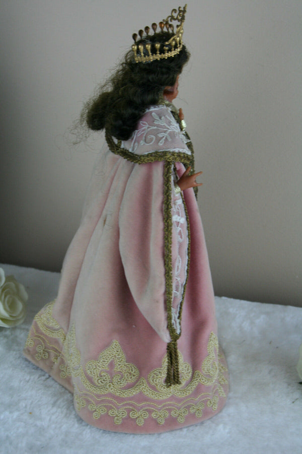 Antique French Wax Madonna statue child pink cape religious figurine 1930