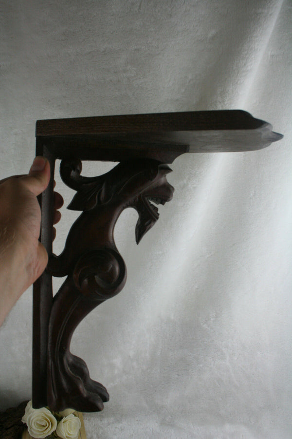Antique Wood carved wall console neo gothic dragon / lion rare unusual