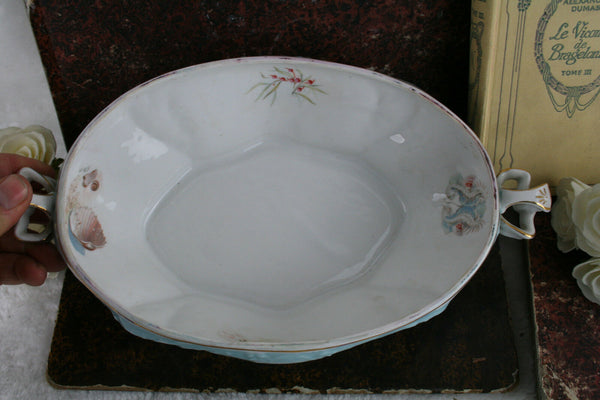 Antique 1900 CT tielsch Porcelain marked bowl shell fish  hand paint