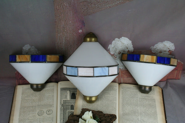Set of 3 Art deco 1970's Metal plexiglass Coloured Sconces wall lights French
