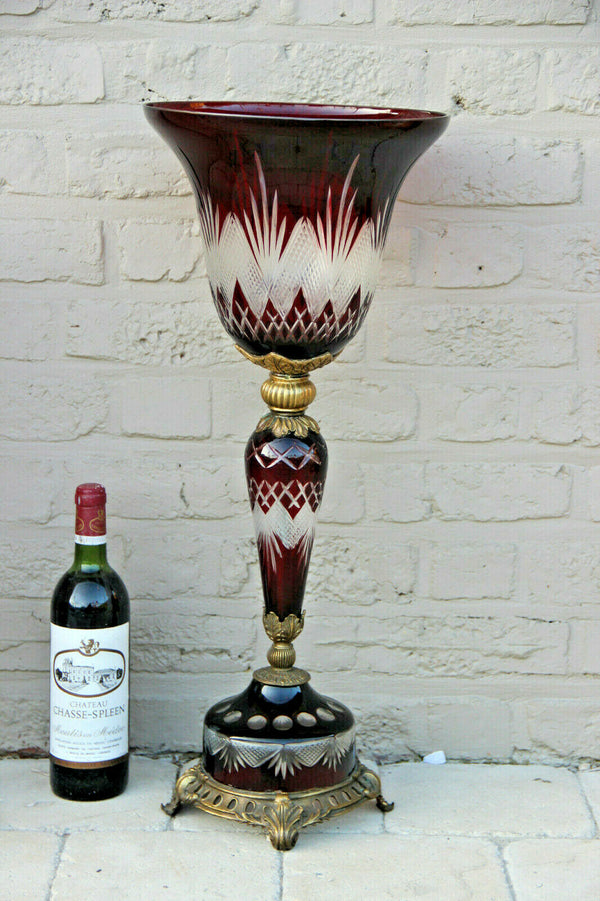 Majestical Czech Bohemian ruby red glass cut Centerpiece Vase