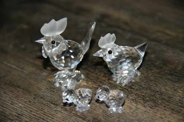 Crystal glass Swarovski Animal figurine Chicken rooster family set of 4