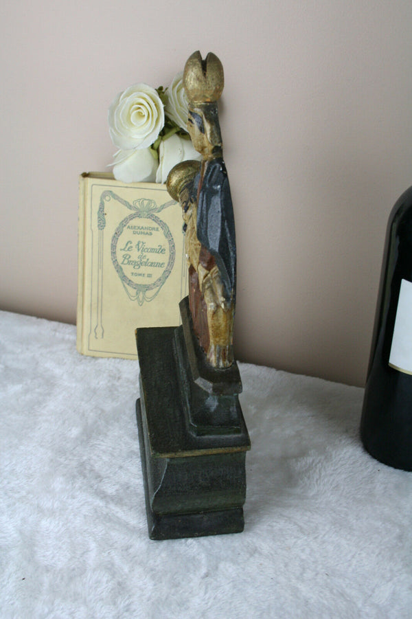 Antique Religious 19thc European pieta wood carved polychrome rest Rare piece