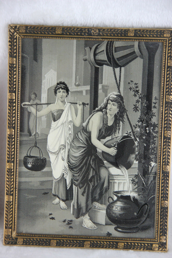 Antique PAIR Framed art deco Fine Art Tapestry oriental ladies Wall plaques