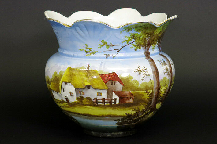 XL Antique 1935 NIMY faience ceramic PLANTER jardiniere country farm house