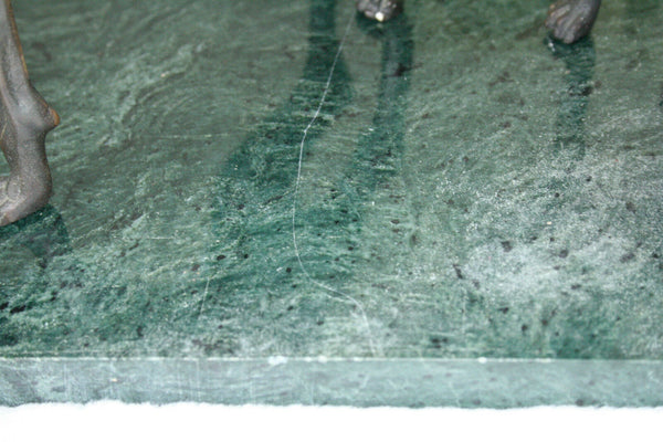 Huge XL Bronze 1930 Art deco lady statue dogs leash on marble base