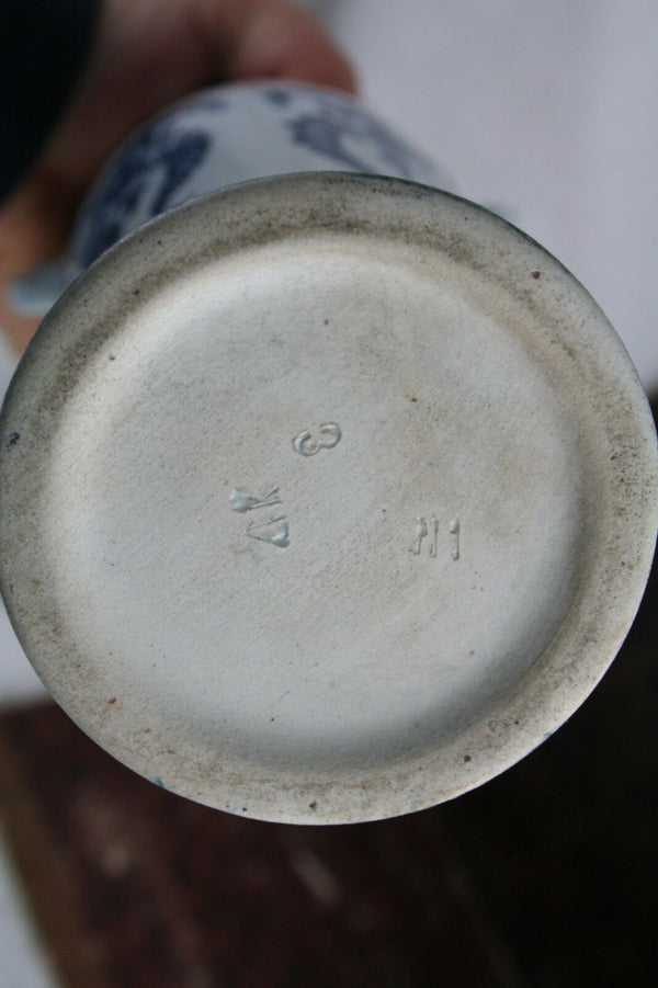 PAIR vtg 1950's Delft decor pottery Vases Mill Sailing boat scenes