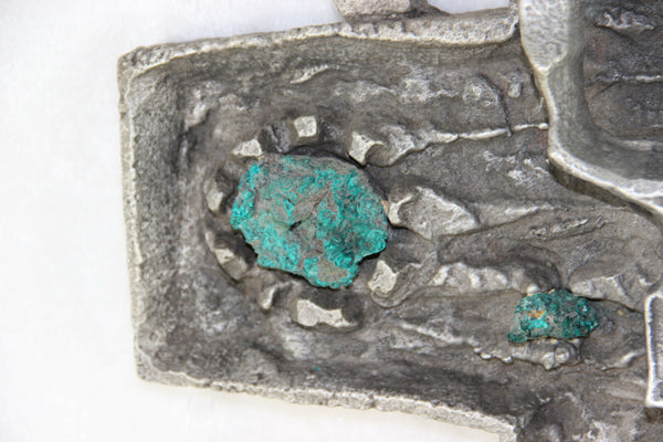 HUGE Rare BRUTALIST Stoneware malachite stones Crucifix cross religious christ