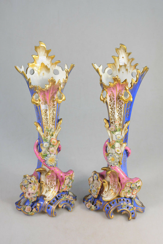 PAIR Antique french porcelain Vieux paris Vases floral attr Jacob petit top