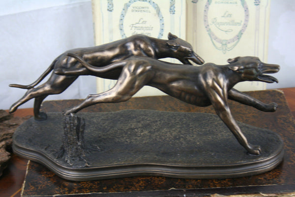 Pair Racing Greyhound Bronze cast resin Dog Sculpture pair 1970's
