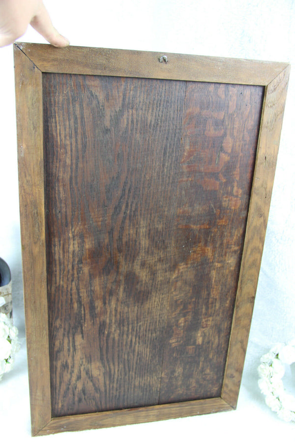 OLD german black forest oak wood carved wall plaque hunt bird panel