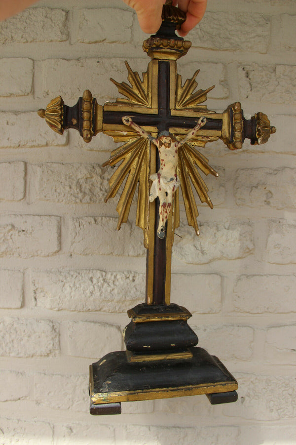 Rare Large Antique 1800s French wood carved religious crucifix Cross
