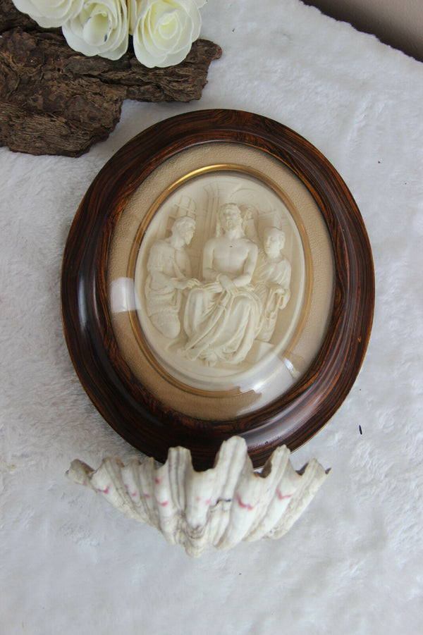 Antique Napoleon III 1880 French Holy water font meerschaum religious scene rare