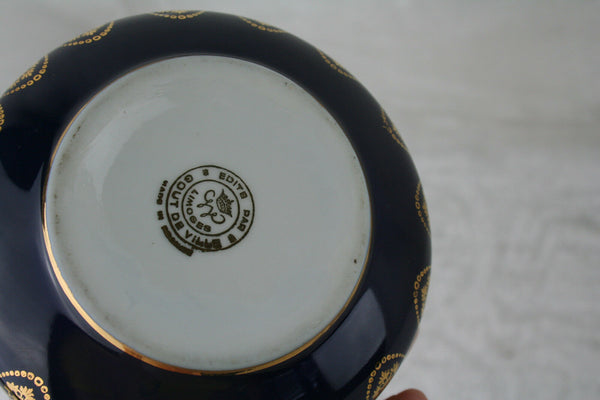 French limoges Cobalt blue porcelain Victorian scene bonbonniere box marked