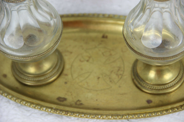 Antique Church altar Glass Cruet Communion Wine set art nouveau