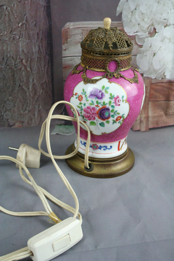 rare Porcelain German 1950's Lamp flowers table bronze