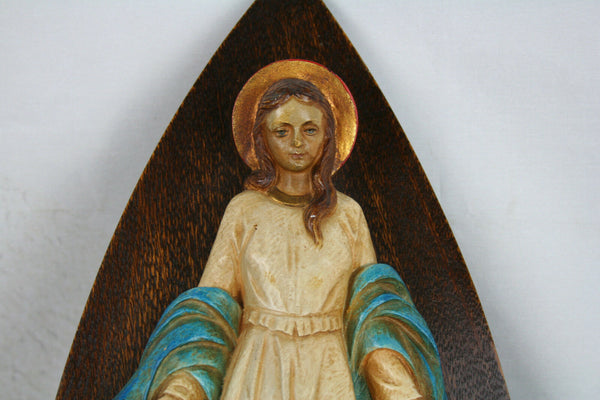 French Ceramic 1930 Madonna relief wall plaque polychrome painted rare special