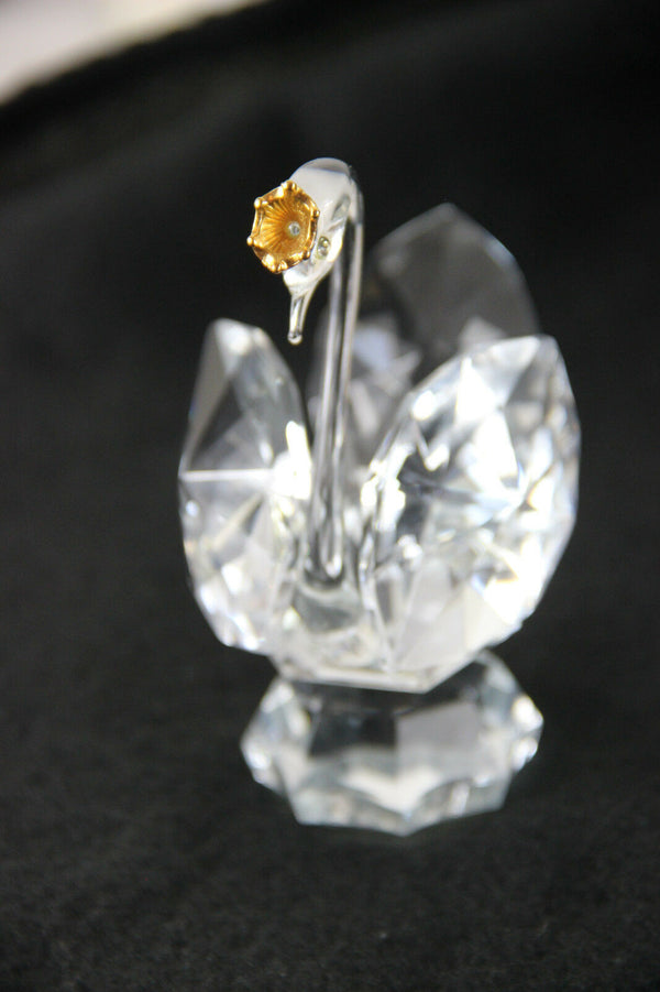 Crystal glass large swan gold crown figurine