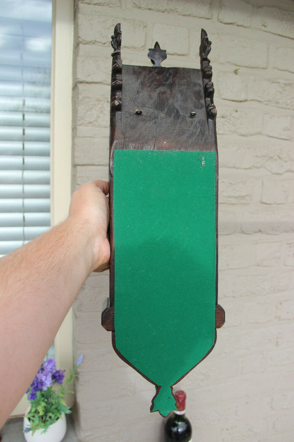 Large French neo gothic wood carved religious chapel console madonna statue