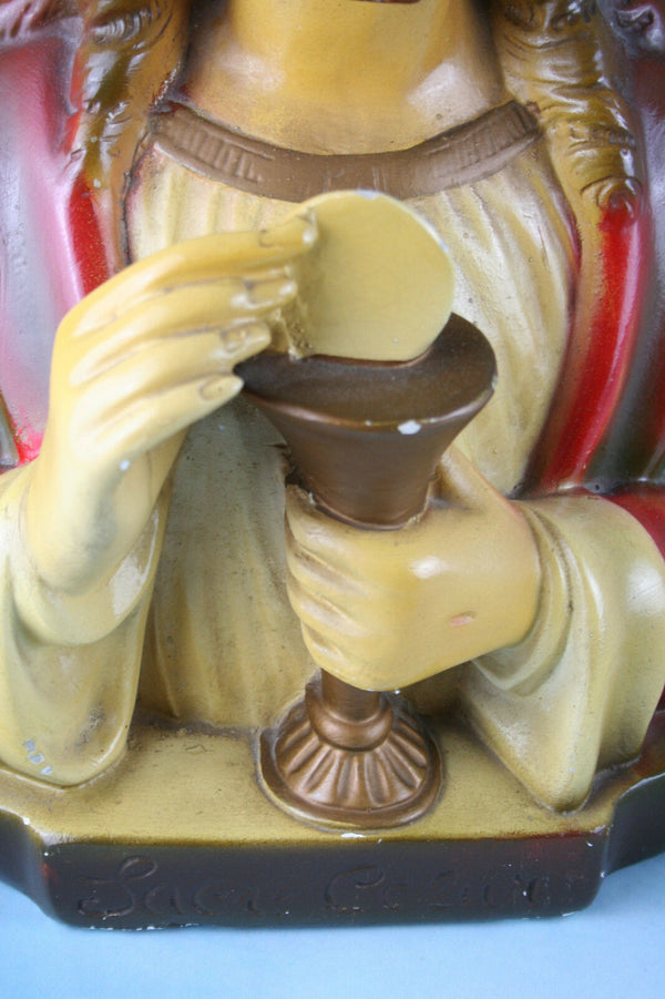 Antique plaster chalkware sacred heart Jesus christ Buste signed 1920's