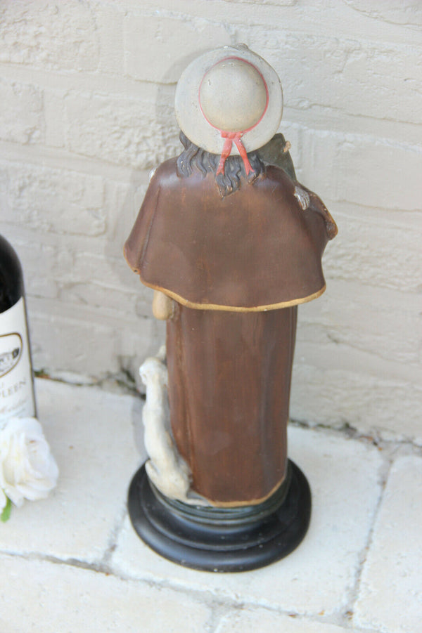 RARE antique Religious SAINT ROCH dog Statue Church Plaster polychrome  1930
