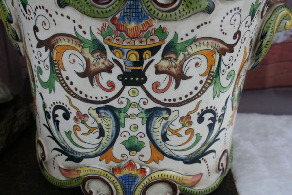 French 1900 Faience porcelain planter jardiniere Mythological Dragons gothic