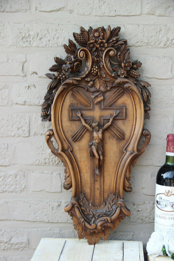 Antique German black forest wood carved crucifix cross Religious top