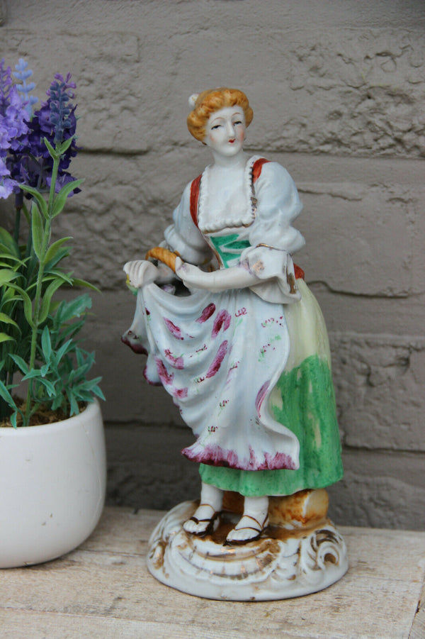 Vintage French porcelain lady fruit basket figurine statue