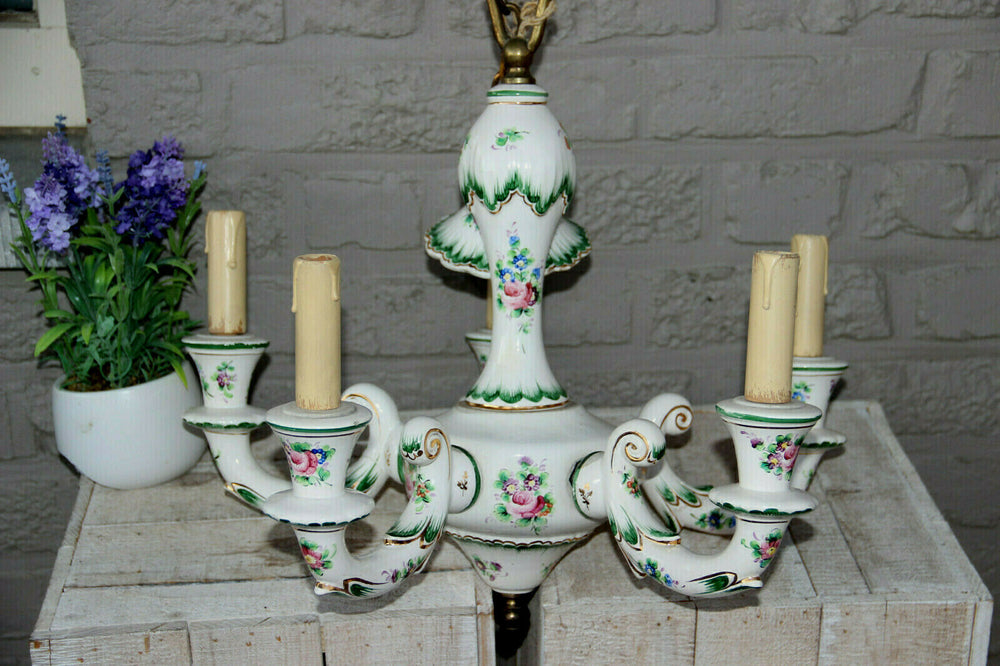 French vintage porcelain Floral chandelier 1960