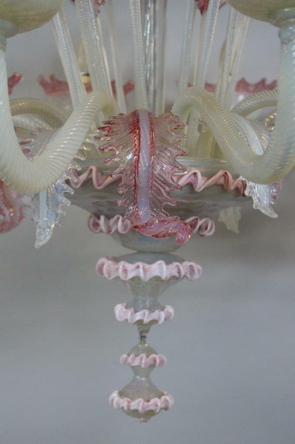 XXL Majestical 12 ARMS murano Venetian pink glass hand blown Chandelier 1960's