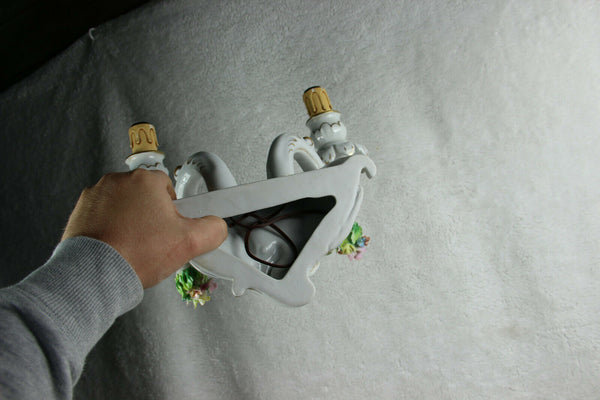 PAIR Italian capodimonte porcelain majolica relief flowers wall lights sconces