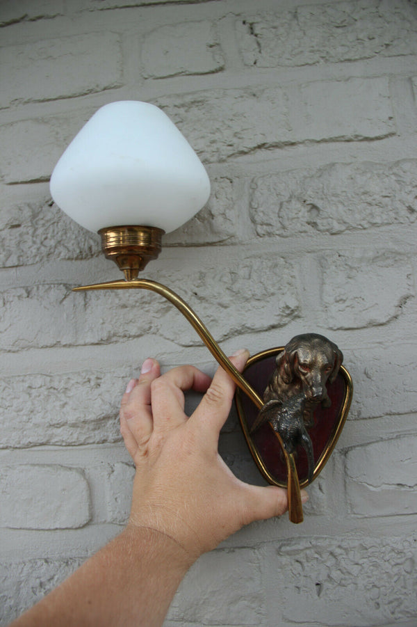 RAre PAIR French Maison Charles Wall lights sconces bronze hunting dog prey