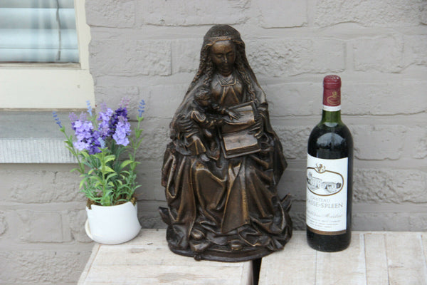 Antique L French Religious chalkware Madonna child figurine statue