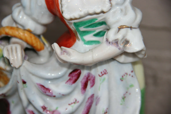 Vintage French porcelain lady fruit basket figurine statue