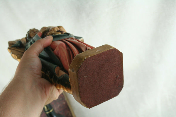 Antique French Plaster polychrome rare Madonna Mary putti angels statue figurine