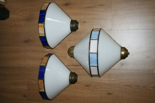 Set of 3 Art deco 1970's Metal plexiglass Coloured Sconces wall lights French