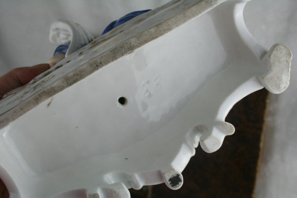Antique French 1900 Vieux old paris porcelain angel holy water font rare unusual