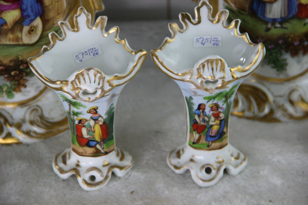 Stunning set Antique Vieux old paris porcelain Vases victorian lady portrait