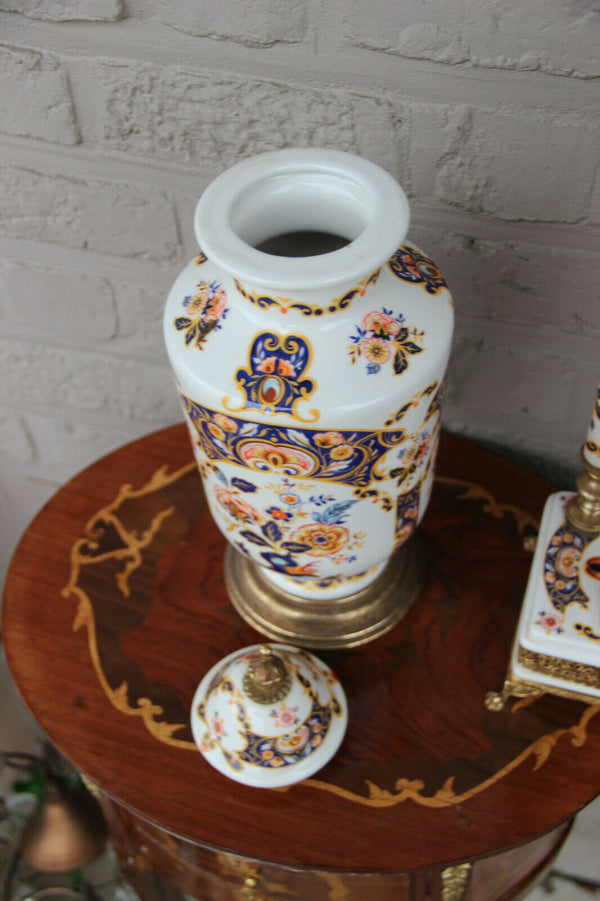 Vintage French Limoges porcelain floral clock set vases putti 1960