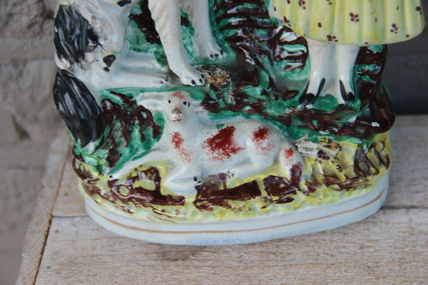 Antique victorian STAFFORDSHIRE pottery Statue dog