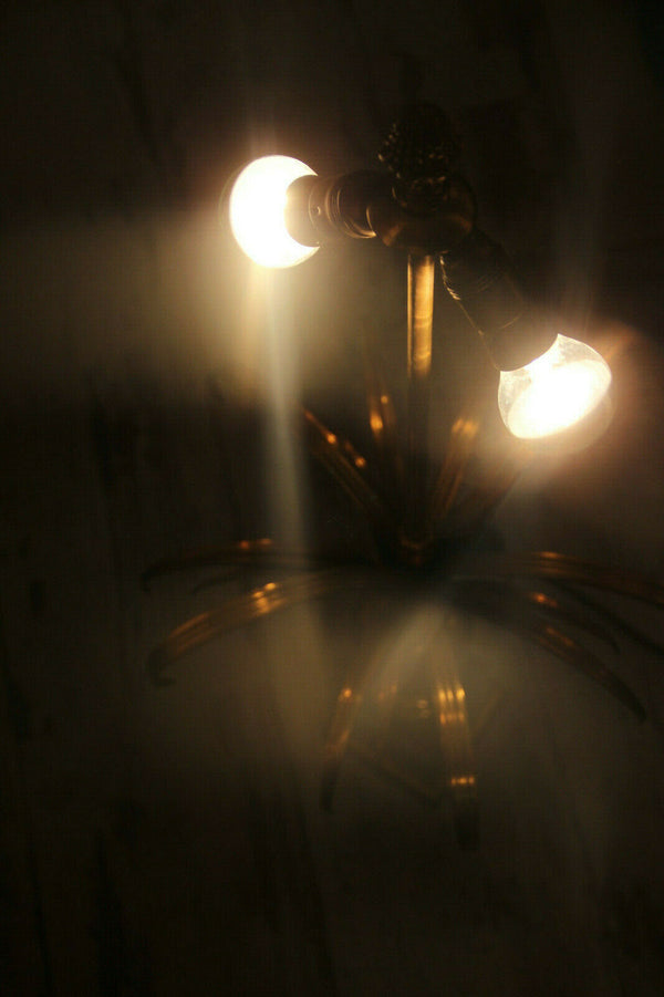 PAIR hollywood regency MAison Jansen Brass palm  leafs table lamps 1970