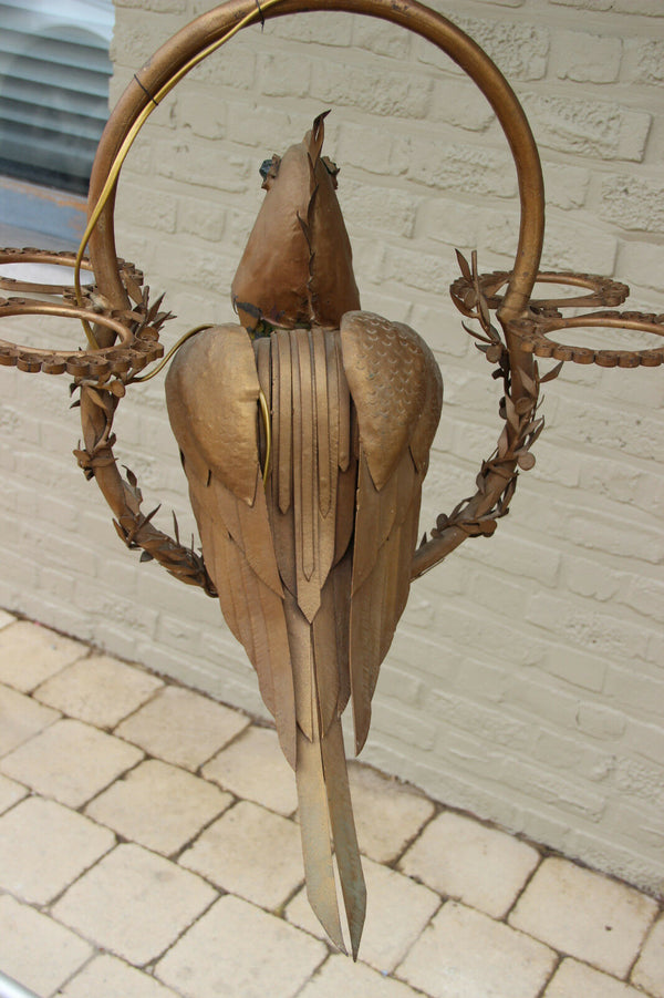 Unusual Rare Copper Parrot Bird glass figurine chandelier lamp French 1950's