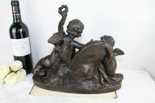 French TerraCotta Sculpture Cherubs putti playing Magnier marked group