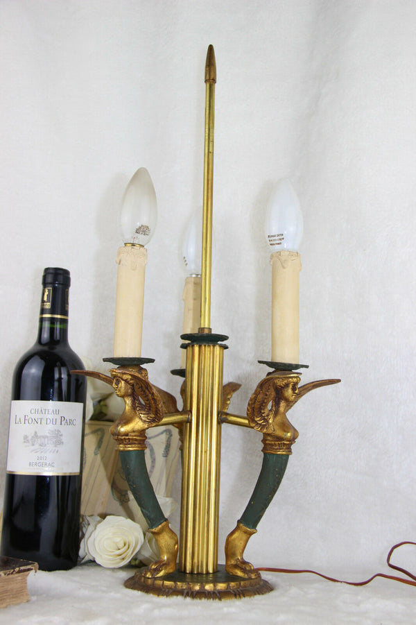 Antique French Napoleon III Bouillotte Table lamp caryatids Mermaids figurine