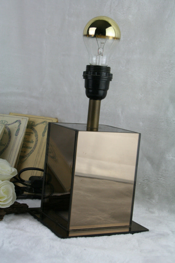 Mid century hollywood regency glass square mirror Vintage Retro table lamp