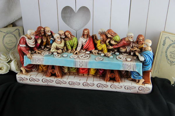 XL French Chalkware Polychrome LAST supper Jesus religious statue sculpture 1900