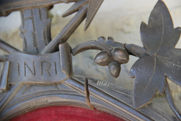 Antique black forest german wood carved meerschaum Crucifix plaque religious