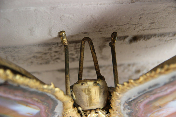Exclusive Large DUVAL BRASSEUR Brass butterfly lamp sconce agates wings